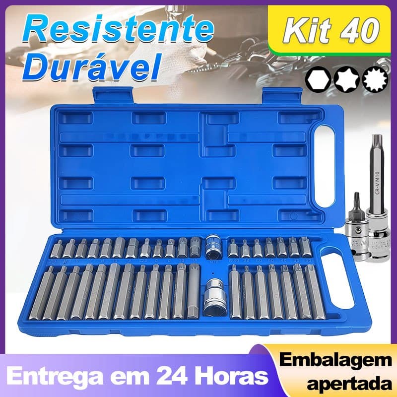 Kit 40 Peças Bits Torx Allen Multidentada Ferramentas Profissional e Uso Doméstico Aço Cromo Vanádio