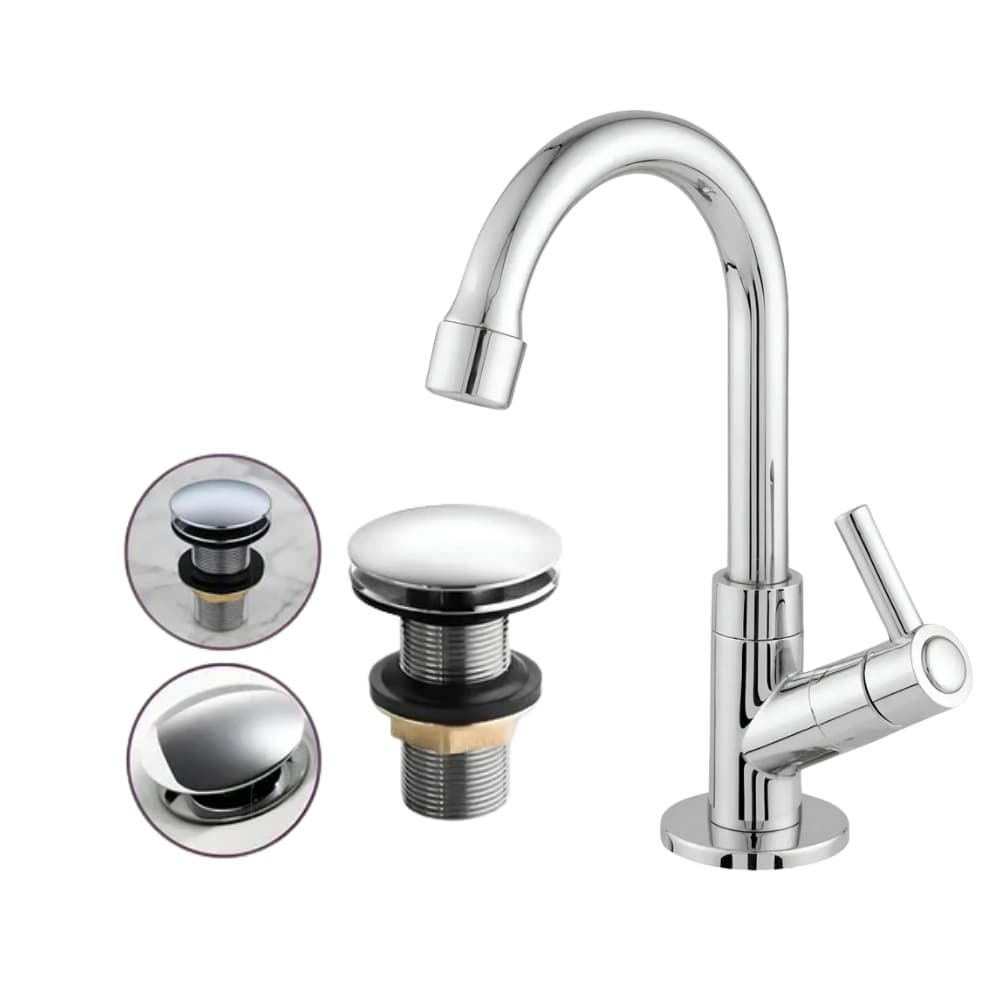 Kit Torneira Lavatório 1198 ABS Cromada com Válvula Click – Moderna, Resistente e Fácil Instalação