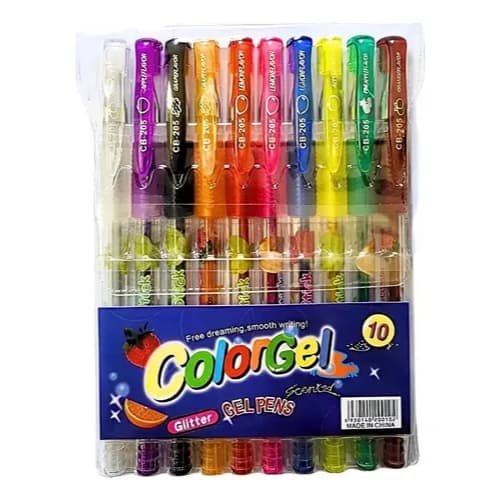 Kit 10 Canetas Gel Cheirinho de Frutas Coloridas Perfumadas Glitter Neon Tons Pastel .