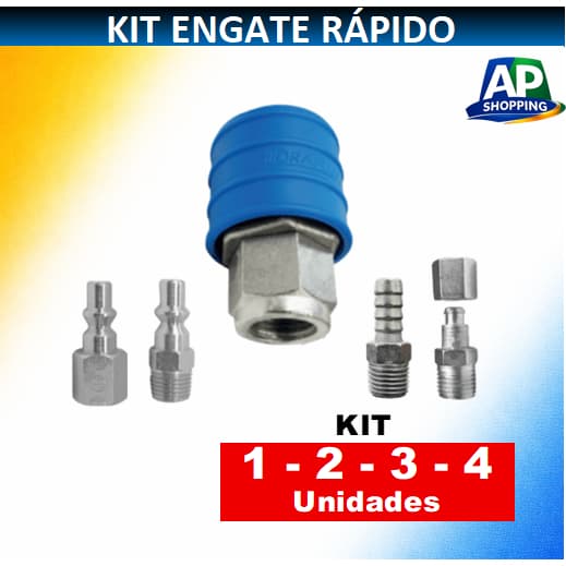 Kit Engate Rápido Ar Comprimido 1/4 Pneumático Compressor + Conectores