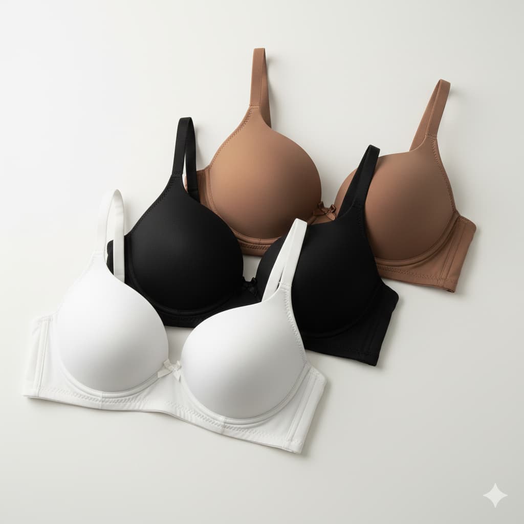 Kit com 3 Sutiãs Básicos Femininos com Bojo Estruturado– Cores Variadas