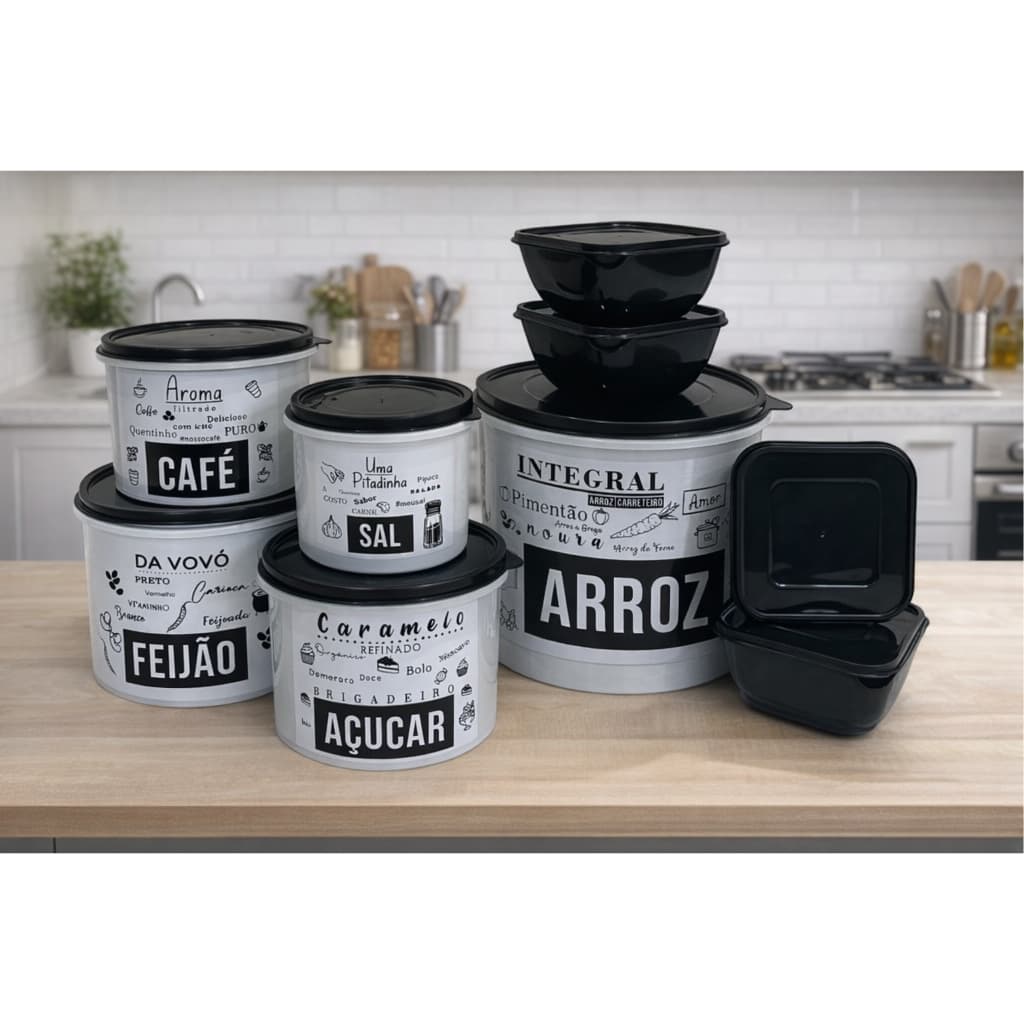 Kit 9 Potes 5 Mantimentos LINHA ECONÔMICA + 4 Marmitas Quadradas 500 ml Praticidade na Cozinha