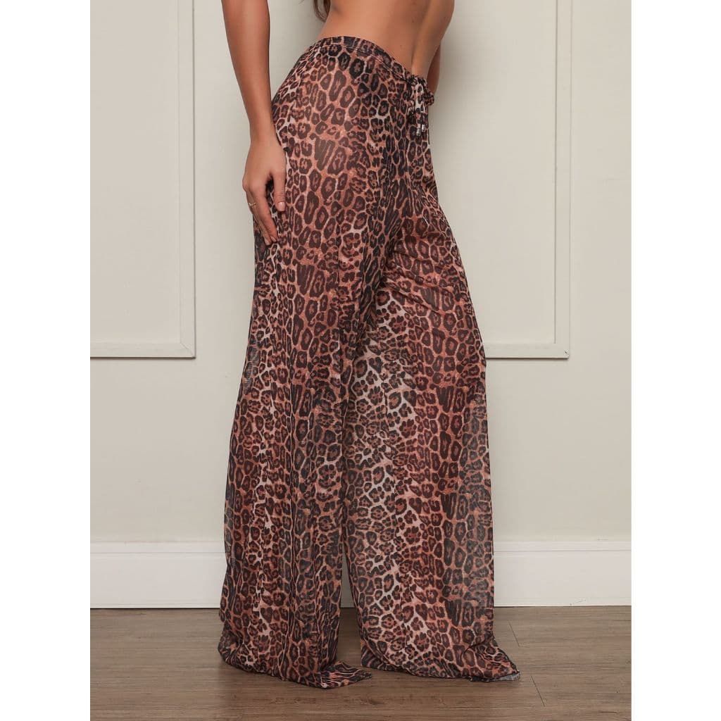 Calça em Malha de Tule Saída de Praia Verão Moda Praia Linhas Tropicais