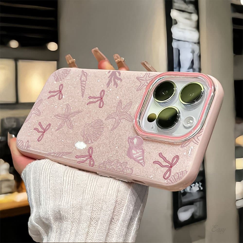 Capinha Capa Para IPhone XR 13 11 12 14 15 16 17 Normal Pro Max Luxo Glitter Borboleta Vieira Caso De Telefone