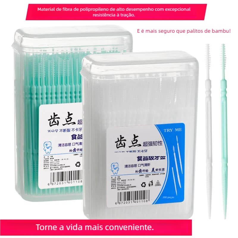 200Pcs Escova Interdental Descartável - Cabeça Dupla para Limpeza Profunda Oral