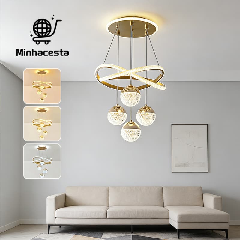 Lustre Moderno Dourado 3 Cores De Luz Pendente Varios Modelos Para Sala Sala de Estar 110V-220V O16