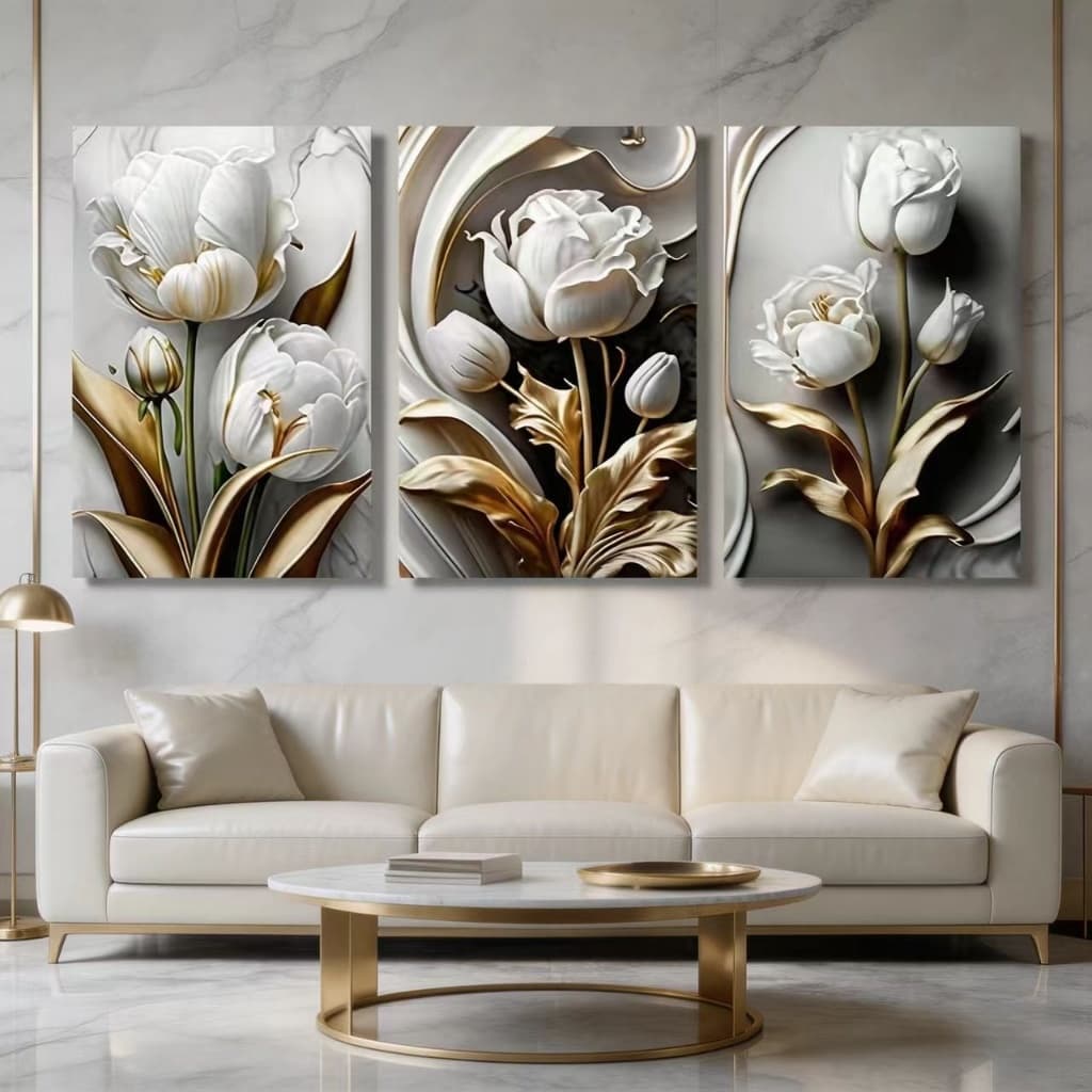 Quadro Decorativo Sala Lírio Branco Adequado para Sala de Estar e Quarto