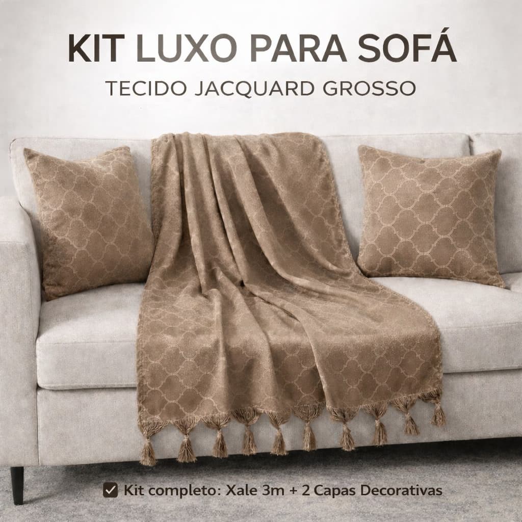 Kit Luxo para Sofá | Xale Jacquard 3m + 2 Capas Premium