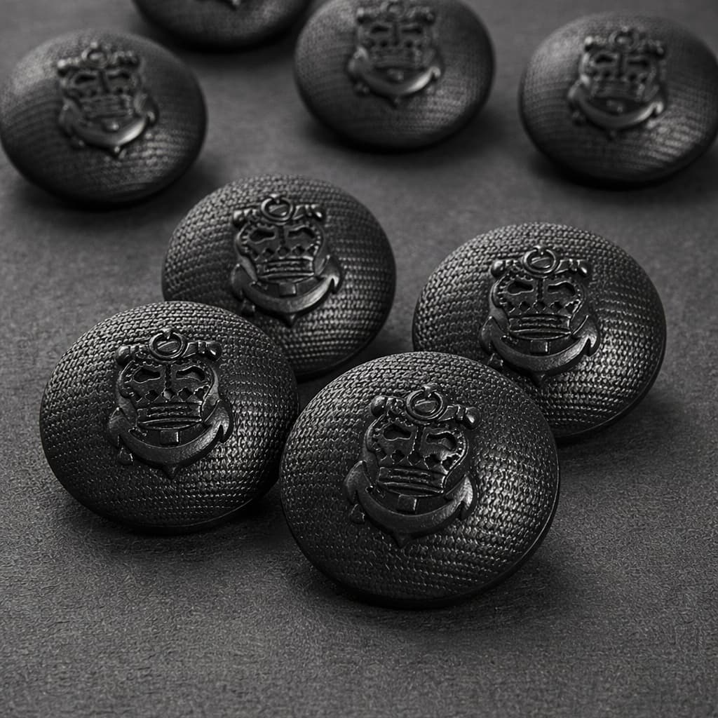 Kit 10 Botões Brasão Metálico Preto N°24 15mm com Pé Para Roupas