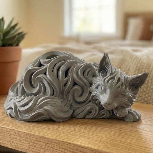 Gato Spirit Decorativo Deitado - Design Fluido e Detalhado para Estante