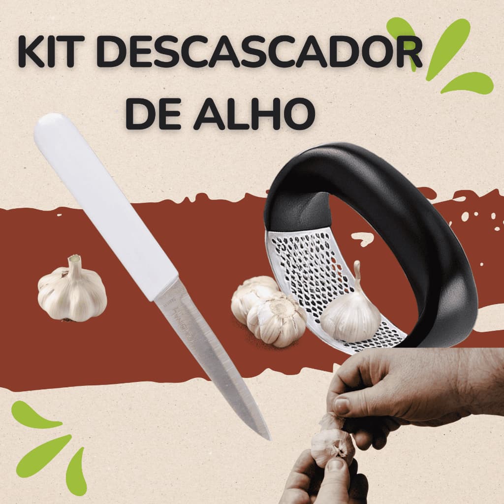 Kit Descascador Alho Amassador Faquinha Faca Cozinha Multiuso Casa Comida