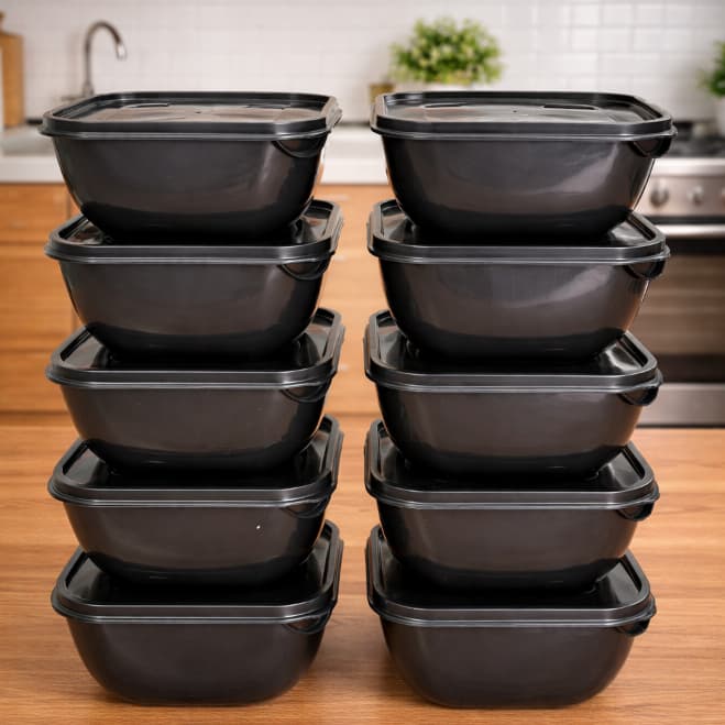 Kit Vasilhas Plasticas Pote Para Cozinha Organização Preta Microondas Freezer Minimalista 1800L