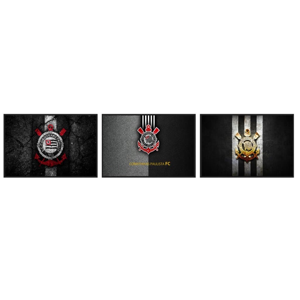 Kit 3 Quadros Decorativos Esportivo Corinthians Timão Futebol Cabeceira Sala Quarto | Decoração Sem Moldura