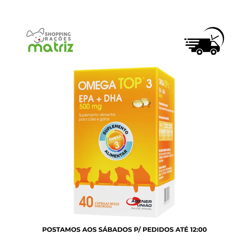 Omega Top 3 Suplemento Alimentar para Cães e Gatos 500Mg 40 Cápsulas Moles