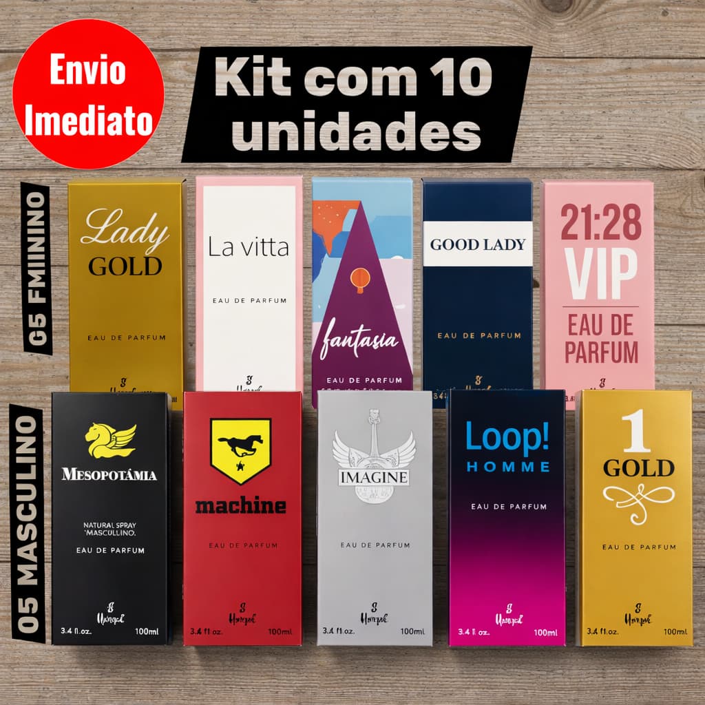 Kit 10 Perfumes 05 masculino e 05 feminino 100ml Masculino e Feminino Eau de Parfum frasco de poliuretano