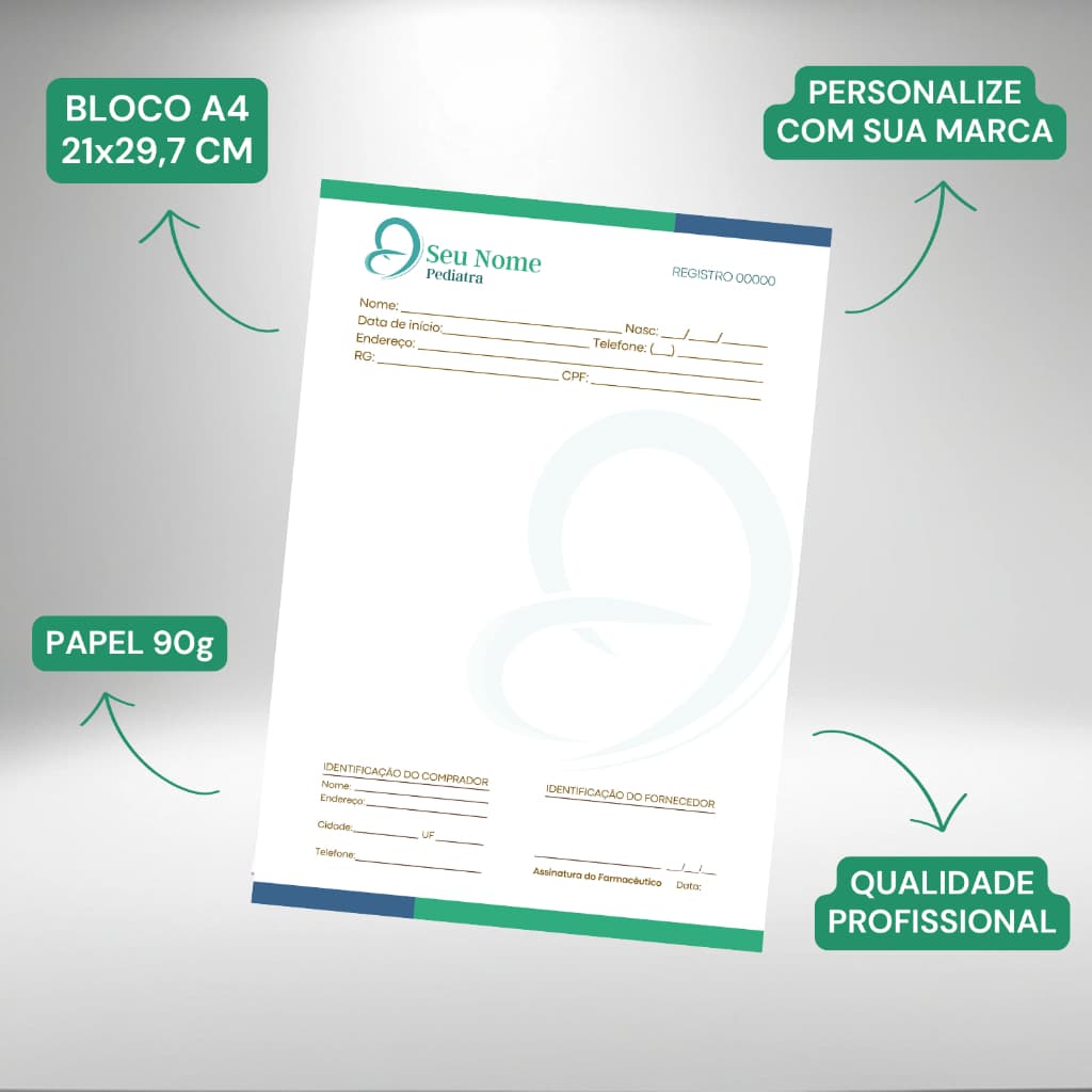 Bloco Personalizado A4 50 Folhas 21x29,7cm - Receituário, Anotações, Qualidade Profissional, 40, 60 e 80 unidades