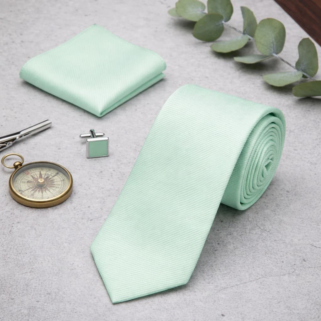 Gravata Masculina Social Verde Menta Com Nó e Zíper Para Padrinho Noivo