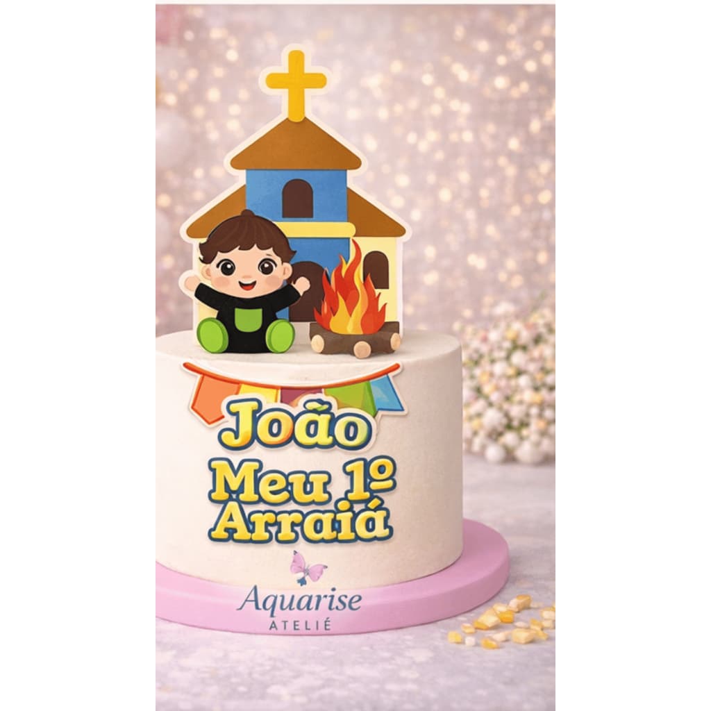 Topo de Bolo Meu 1º Arraiá - Topo Mesversario - Festa Junina - Topper de Bolo - Personalizado com nome