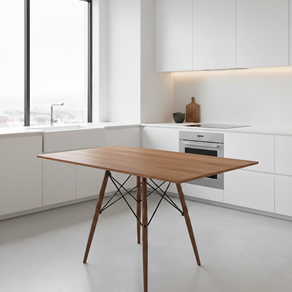 Mesa de Jantar Charles Eames Eiffel 120X75cm Tampo Retangular de Madeira Escrivaninha Eames Wood