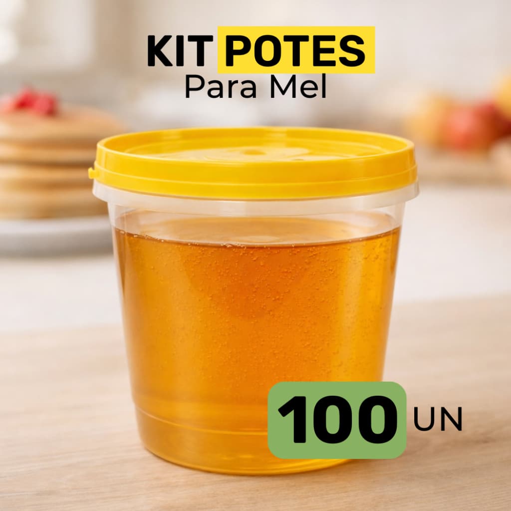 Kit Pote Mel 1Kg 100/50Un Tampa Lacre Armazenar Melado Geleia Doces Plástico Alimentício