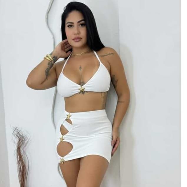 Conjunto Biquini Feminino com Saia Saida de Praia Cortininha 3 Três Peças Moda Praia Estilo Luxo