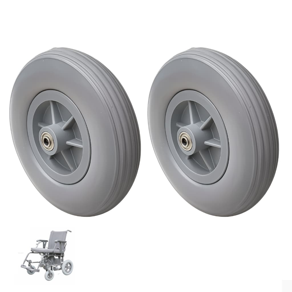 02 Rodas Dianteira Pneu Maciço 200x50 Aro 8 Cadeira De Rodas Reforçada Alta Durabilidade Resistente