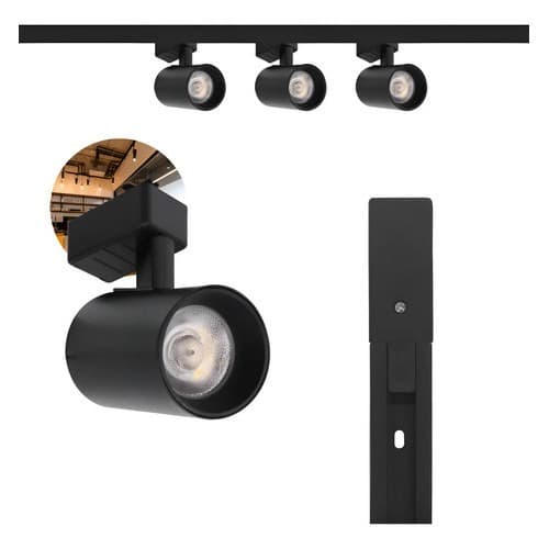 Kit Trilho Eletrificado 15w 1m Preto Com 3 Spots Led Preto