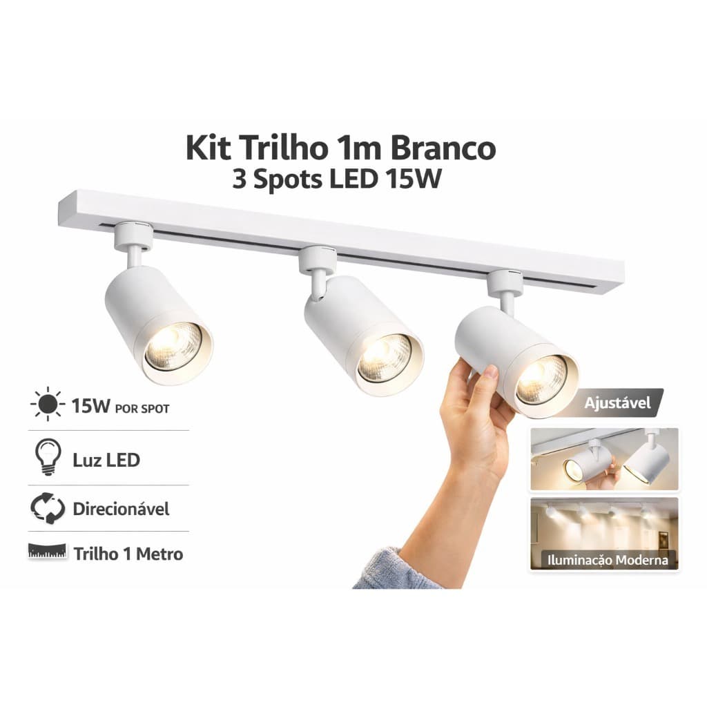 Kit Trilho 1m Branco 3 Spots Led 15w💡