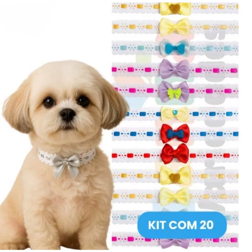 Colar, Gargantilha PET para Cachorro ou gato kit com 20 Unidades com  Cores Sortidas