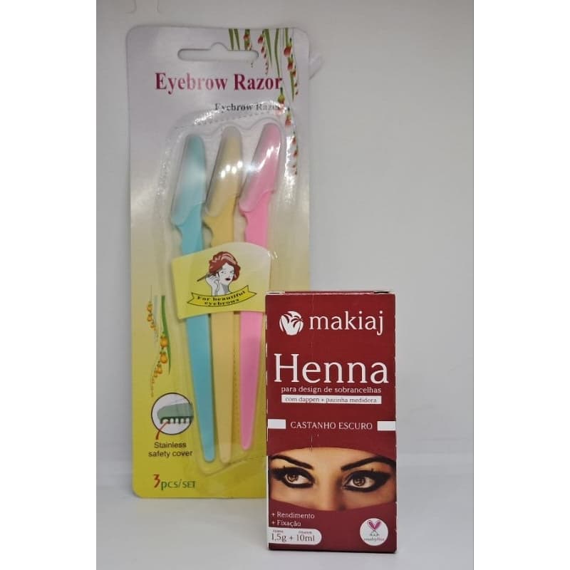 kit Henna para Sobrancelhas Makiaj e 3 narvalhas sobrancelhas