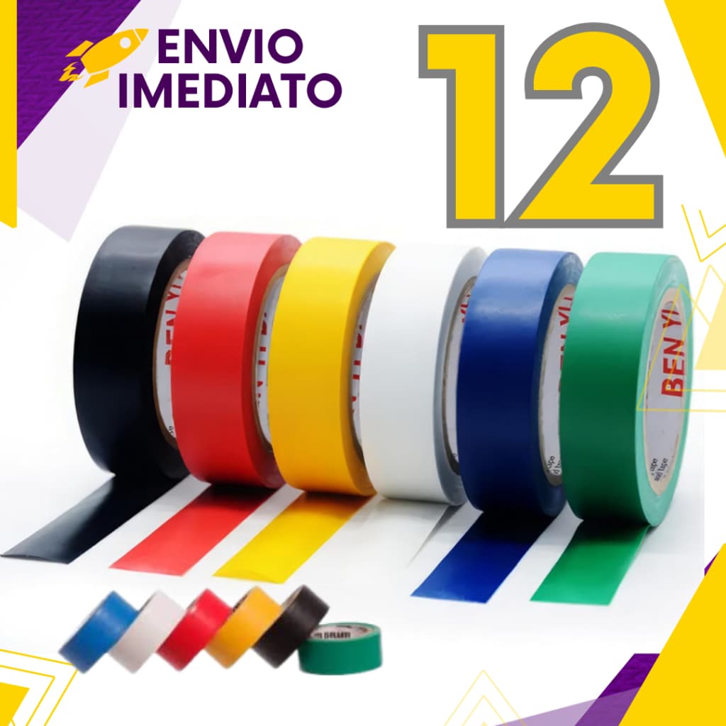 Kit 12, 10, 8 ou 3 un - Fita Isolante Colorida De PVC Antichama 5M Eletrica Automotiva