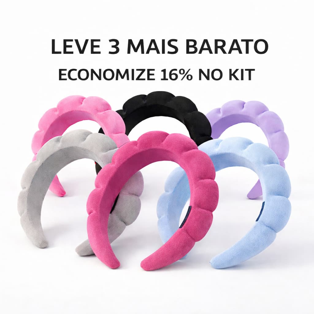 Kit 3 Tiaras Nuvem Skincare | Maquiagem e Limpeza Facial