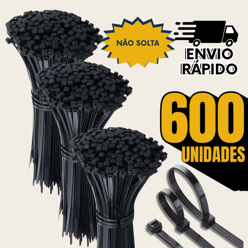 Combo 600 Abraçadeira Nylon Enforca Gato Preta 4,8x200mm Plásticas Presilhas Cintas Abraçadeiras