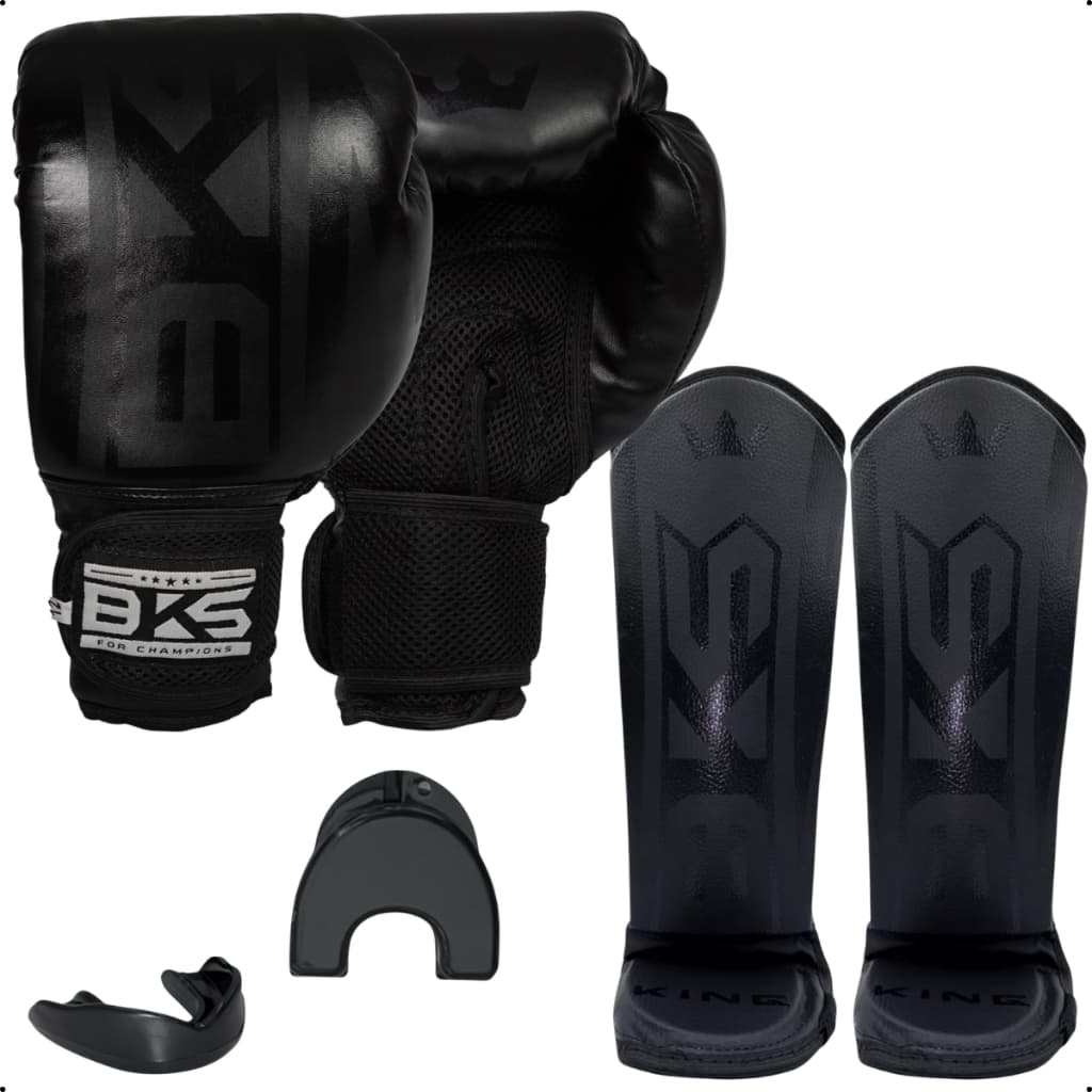 Kit BKS Luva Boxe 8/10/12/14/16oz Kickboxing Muay Thai Sparring Treino + Caneleira + Protetor Bucal Moldável