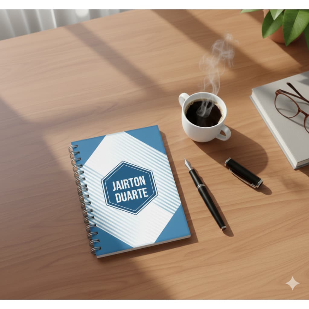 Caderno Masculino Personalizado A5 | 100 Folhas | Capa Azul | Wire-O