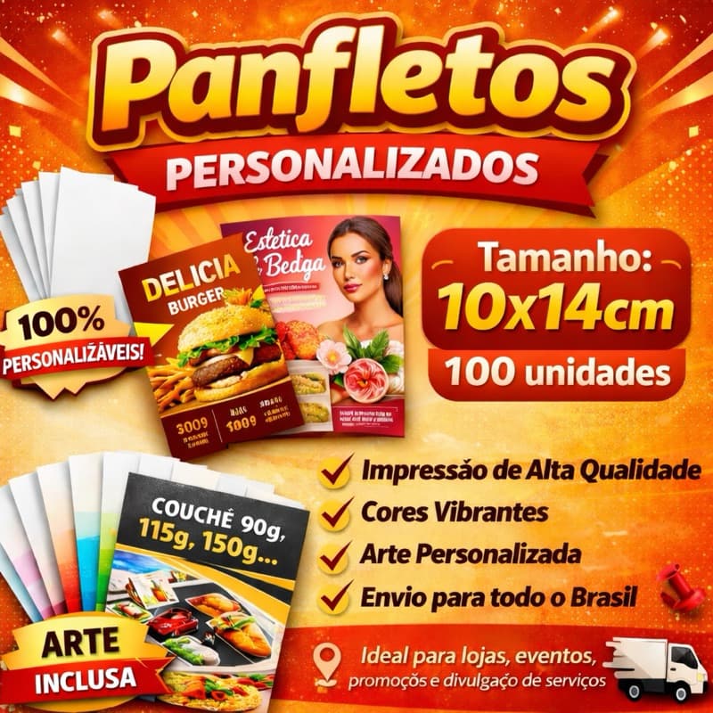 Panfletos Personalizados 10x14cm | Impressão Colorida | Arte Inclusa