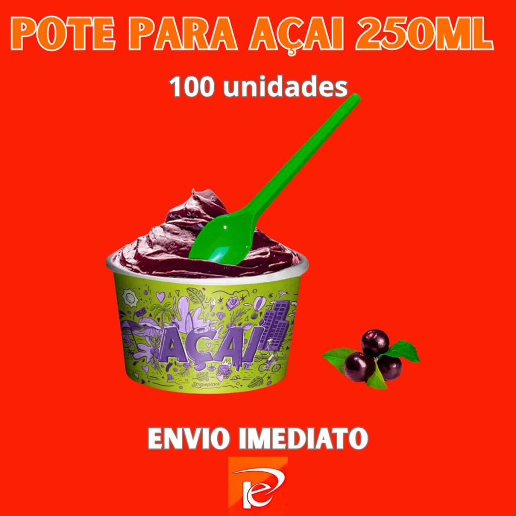 Pote de Açaí 250ml em Papel Marca Strawplast (50/100 Unidades) - Escolha!