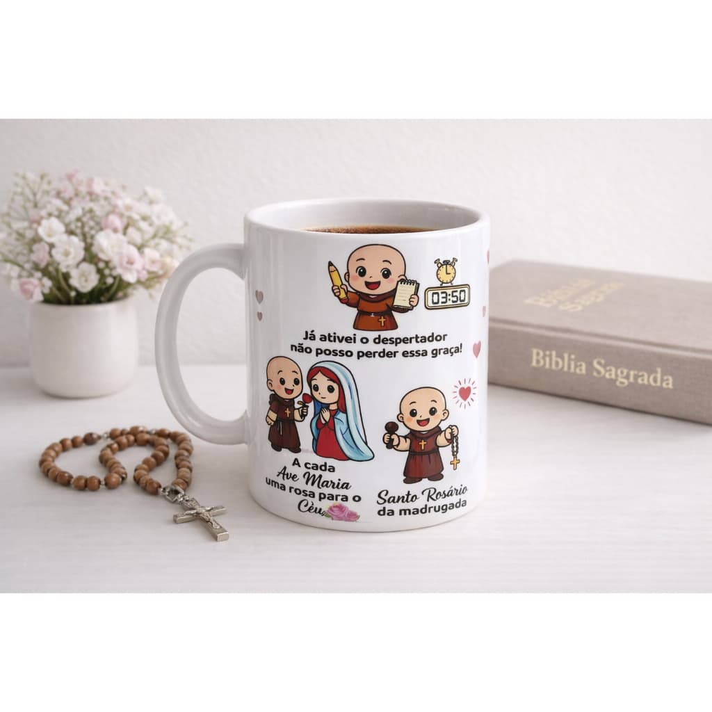 CANECA PERSONALIZADA FREI GILSON XÍCARA SANTO ROSÁRIO DA MADRUGADA