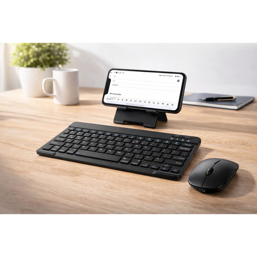 Teclado e Mouse Bluetooth Preto Sem Fio para PC, Tablet e celular Gamer Android, iOS, Windows