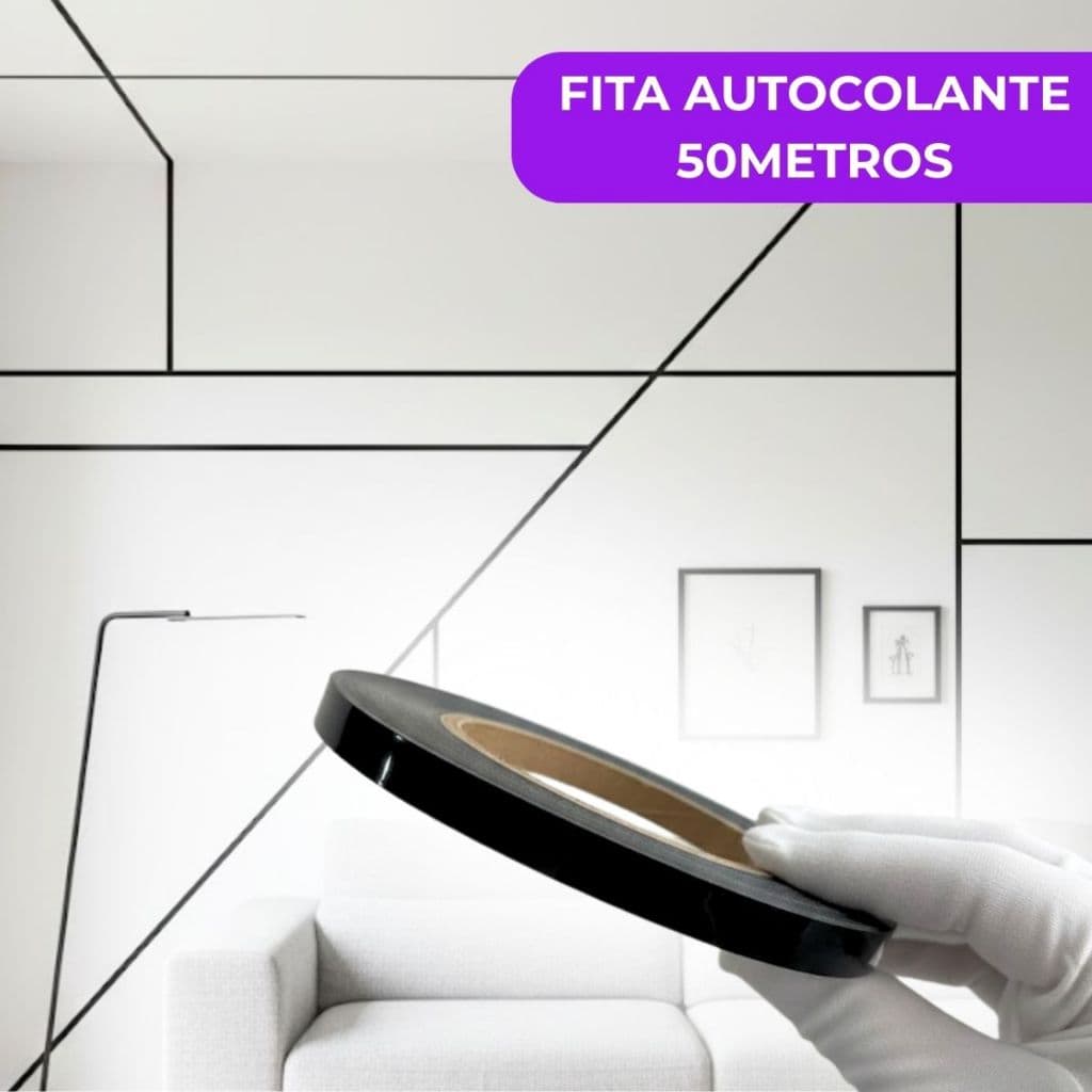 Fita Auto Adesiva 1CM Preta Ideal Para Parede Decoração Piso Acabamento 50 Metros Lineares