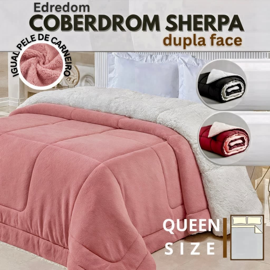 Coberdrom Edredom Pele De Carneiro Casal Queen 2,40m x 2,20m Sherpa DuplaFace