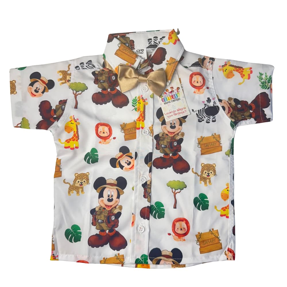 Camisa Mickey Safari Branca Temático Social Luxo Festa.
