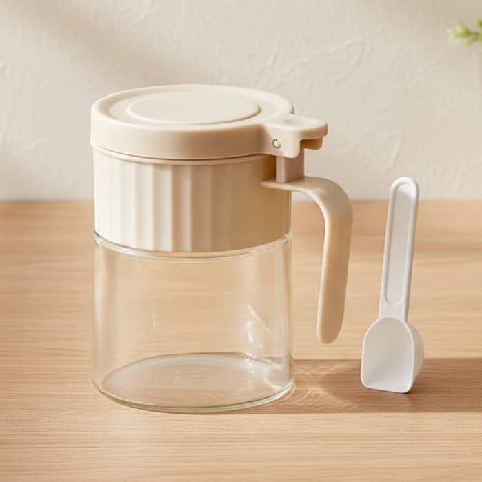 Pote Hermético de Vidro Antiumidade Condimentos Redondo 280ml Tampa e Colher Conservação Temperos