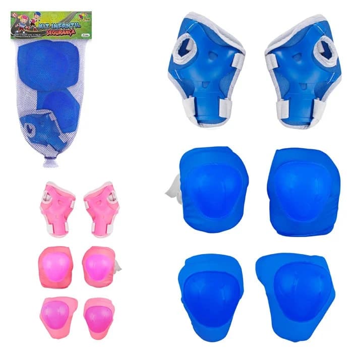 Kit de Proteção Infantil com 6 Peças para Crianças Ciclismo Bicicleta Skate Rosa/Azul