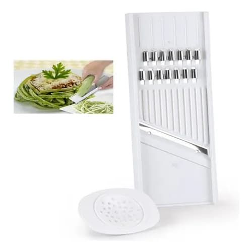 Cortador Ralador de Legumes Dupla Face em Aço Inox Branco c/ Suporte Protetor