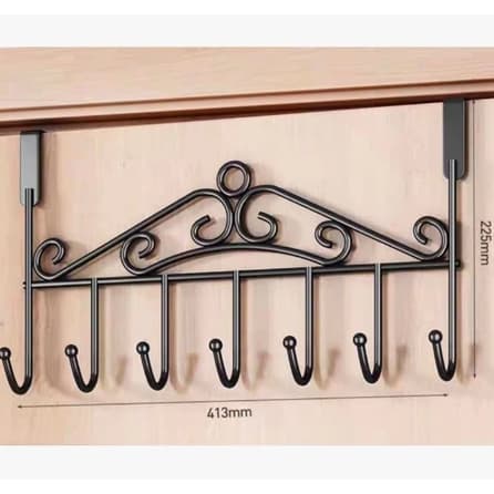 Gancho de porta em ferro forjado com design de 7 ganchos, cabideiro doméstico.