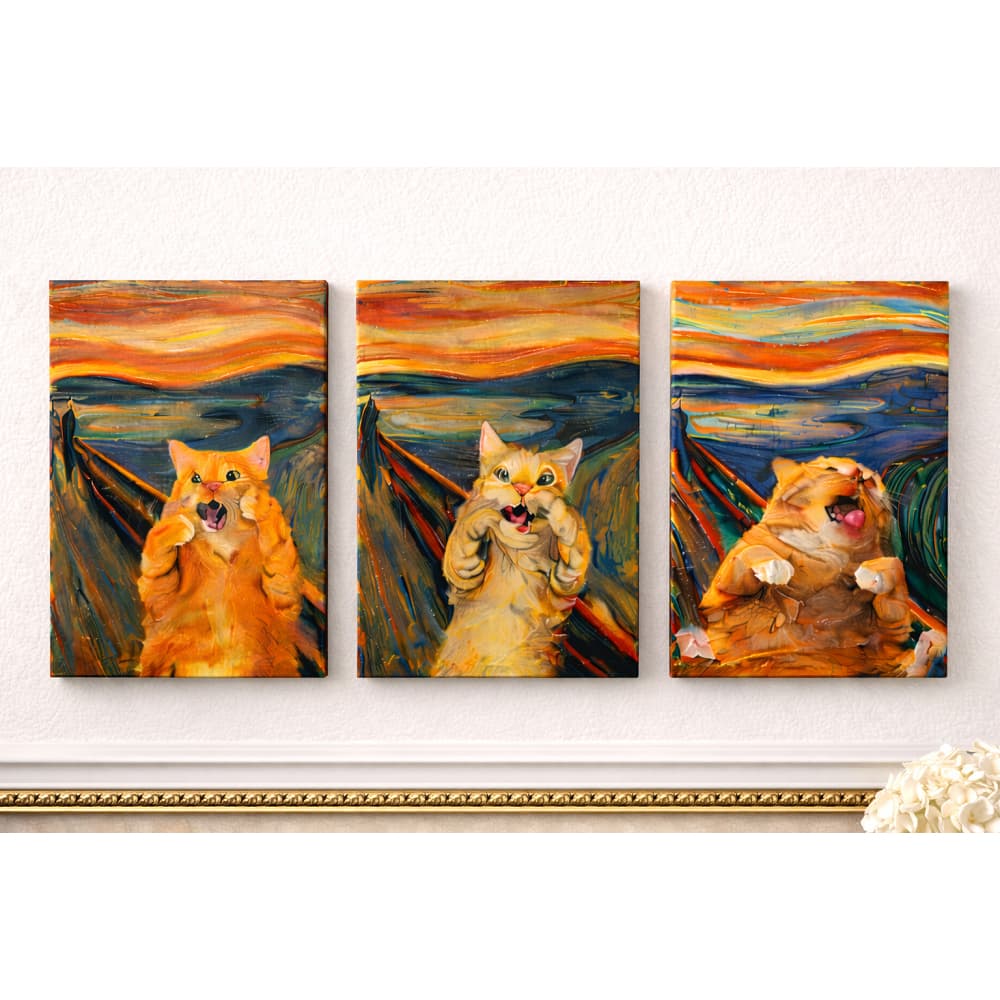 Kit 3 Quadros Placas Decorativas Arte Abstrata Gatos MDF 20x28