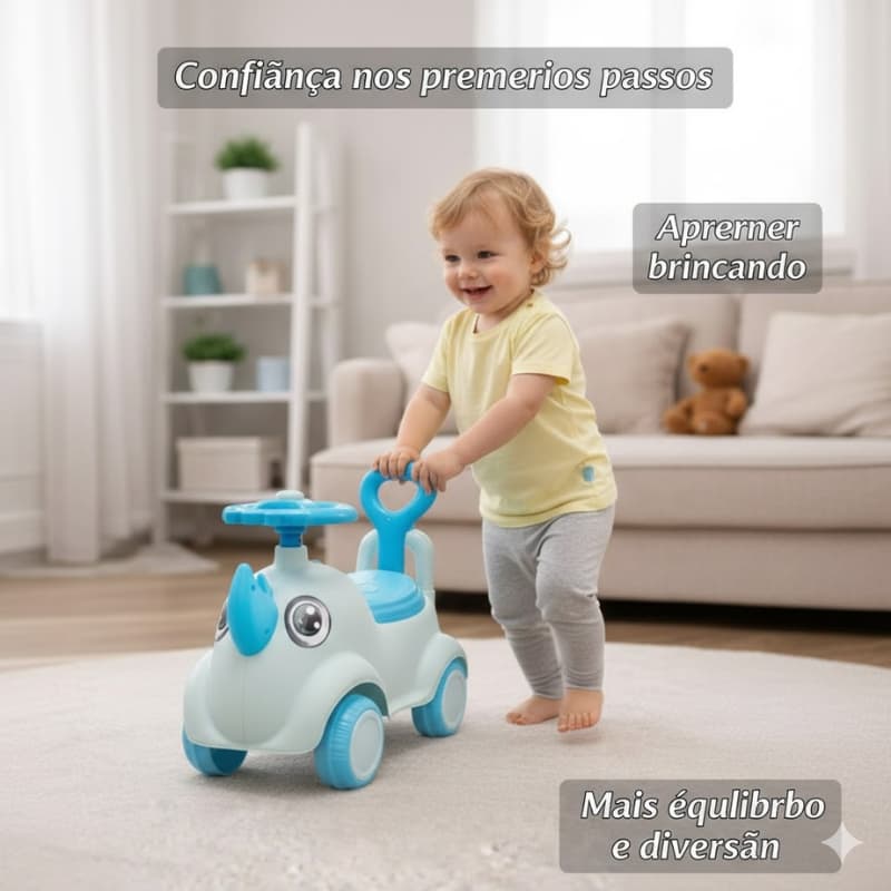 Andador Bebê Infantil Carrinho Apoio Brinquedo Didático Rinoceronte Azul Seguro Conforto