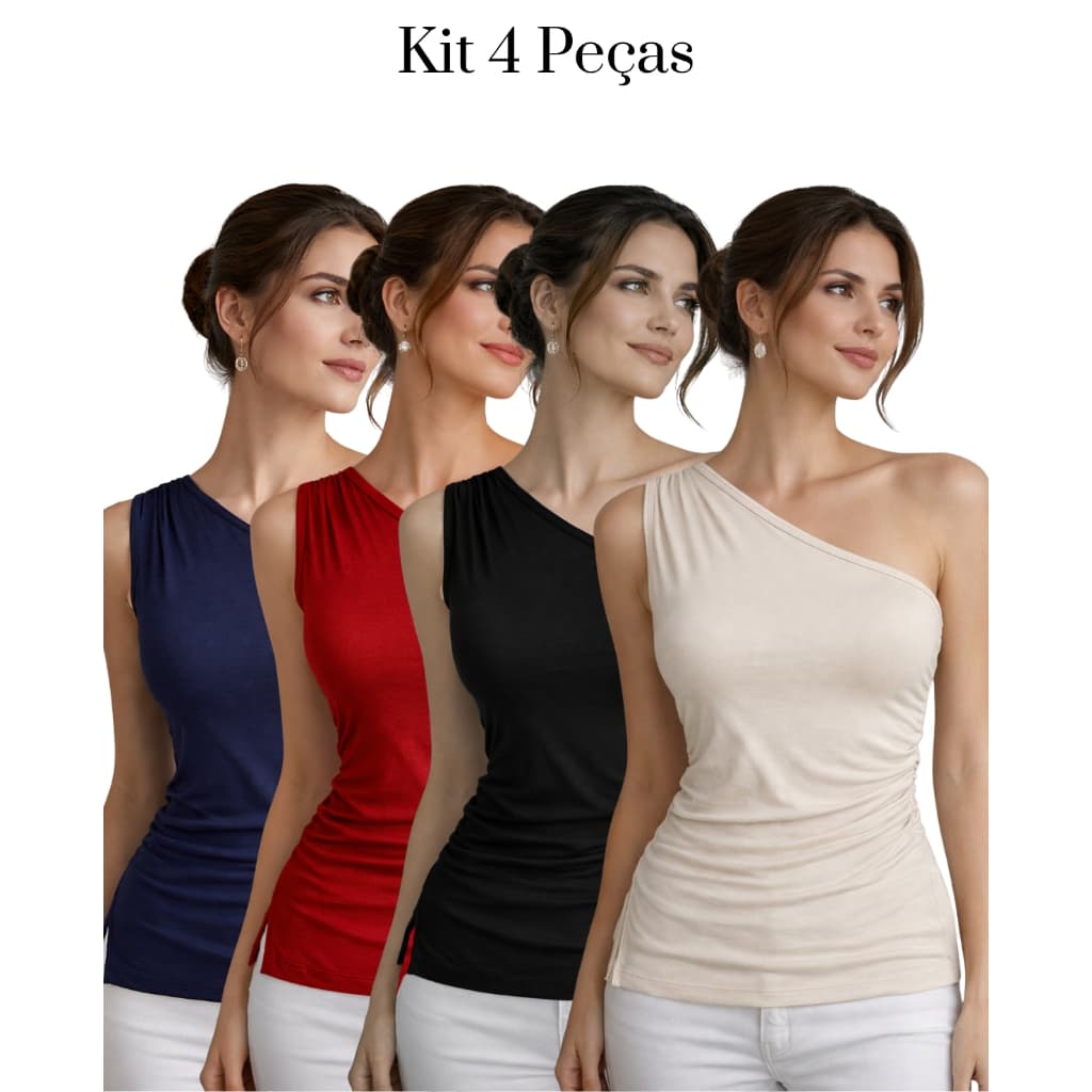 Kits Blusa feminino Nula Manga um ombro só elegante casual Mula manca verão look chic
