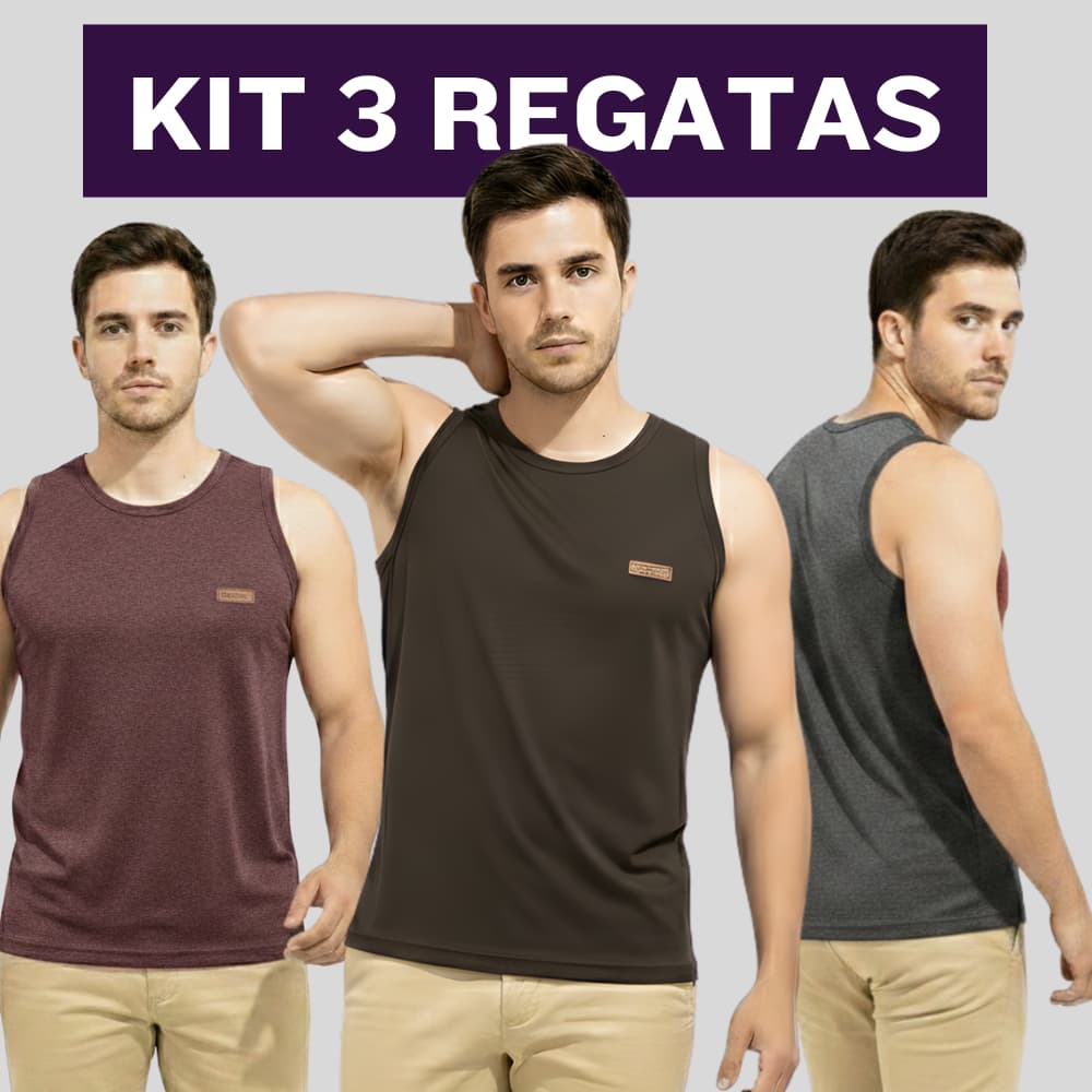 Kit 3 Camisetas Regata Masculina Dry Fit Malha Fria Academia Treino Fitness